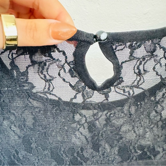 VINTAGE CACHE Sheer Black Lace Keyhole Sweater Knit Silk Blouse Shirt Top M - Picture 13 of 14